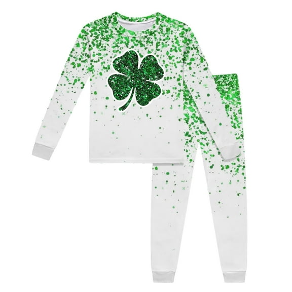 MuXiKeJi Clothes Toddler Kids Baby Girls St.Patrick's Day Outfits Flare Tunic Long Sleeve Dress Shirt Shamrock Print Pants Scarf Sets