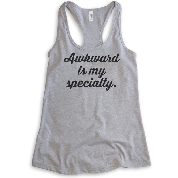 Awkward Is My Specialty Tank Top, Ladies Racerback Tank Top, Awkward Girl Tank, Heather Gray, Large