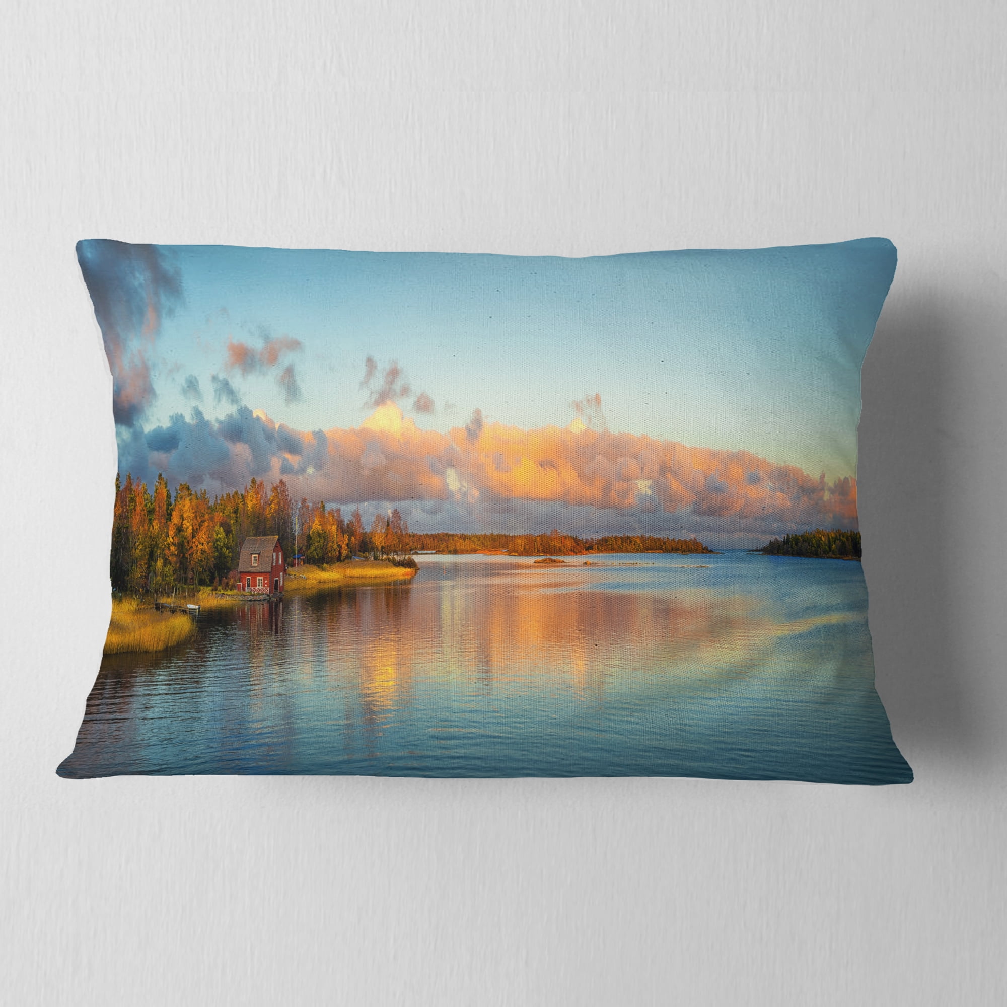 Designart Autumn Sunset Panorama - Landscape Photography Throw Pillow - 12x20