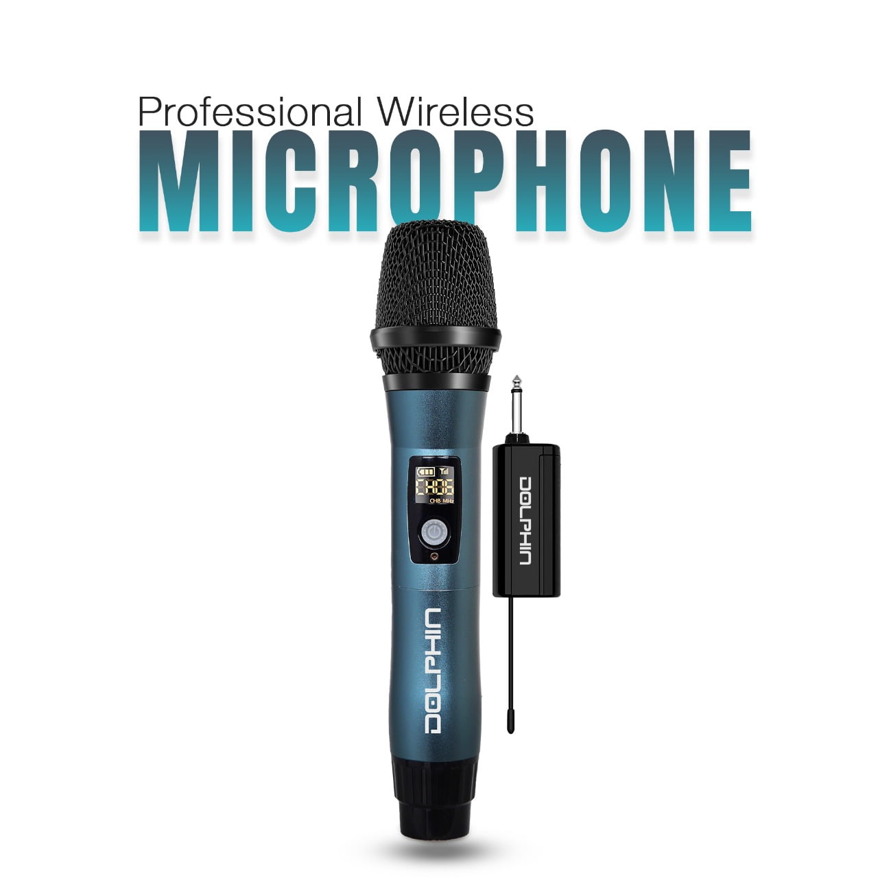 Dolphin MCX11 UHF Wireless Microphone for Karaoke, Singing, PA, Parties, Events, All-Metal, DSP, Long Range | Rechargeable, 50 Channels, Anti-Interference (Blue)