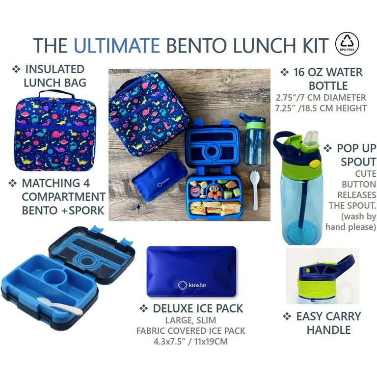 kinsho Bento Lunch Box with Insulated Bag, Water Bottle & Ice Pack Set for  Kids Toddlers, 4 Portion …See more kinsho Bento Lunch Box with Insulated