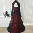 thumbnail image 1 of Women's Gothic Ruffle Bell Sleeve Corset Halloween Costume Plus Size Dress Pattern Print Necklace Trim Dress, 1 of 4