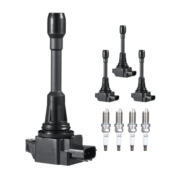 VEVOR Ignition Coil Pack and Spark Plugs, Set of 4, Compatible with Nissan Altima Versa Sentra Cube Rogue NV200 2.5L 2.0L 1.8L 1.6L L4, Replacement for 22448ED000 22448JA00A 22448JA00C 22448-JA00A
