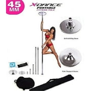 X Dance Professional Dance Pole Fitness Exercise Spinning & Static Portable Stripper Pole 45mm, Height Adjustable 7 FT to 9 FT (Silver)