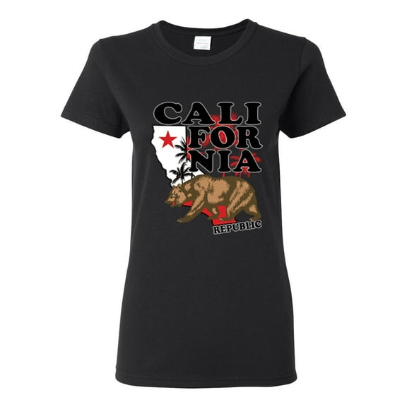 California Republic Cali Bear Pop Culture Womens Graphic T-Shirt, Black, Small