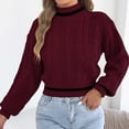 thumbnail image 3 of AHTJRT Women's Autumn Winter Sweaters Fashion Mock Neck Twist Knitted Tops Fashion Long Sleeve Striped Color Pullover Sweaters Wine M, 3 of 6
