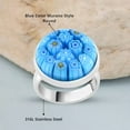 thumbnail image 4 of Blue Murano Style Glass Stainless Steel Flower Ring Cocktail Ring for Women Jewelry Anniversary Birthday Christmas Gifts Size - 6, 4 of 4