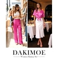 thumbnail image 4 of DAKIMOE Silk Satin Pajamas Set for Women Two-Piece Short Sleeve Shirt with Long Pajama Pant Set Soft Button Down Loungewear Nightwear Pjs Sleepwear for Women, 4 of 10
