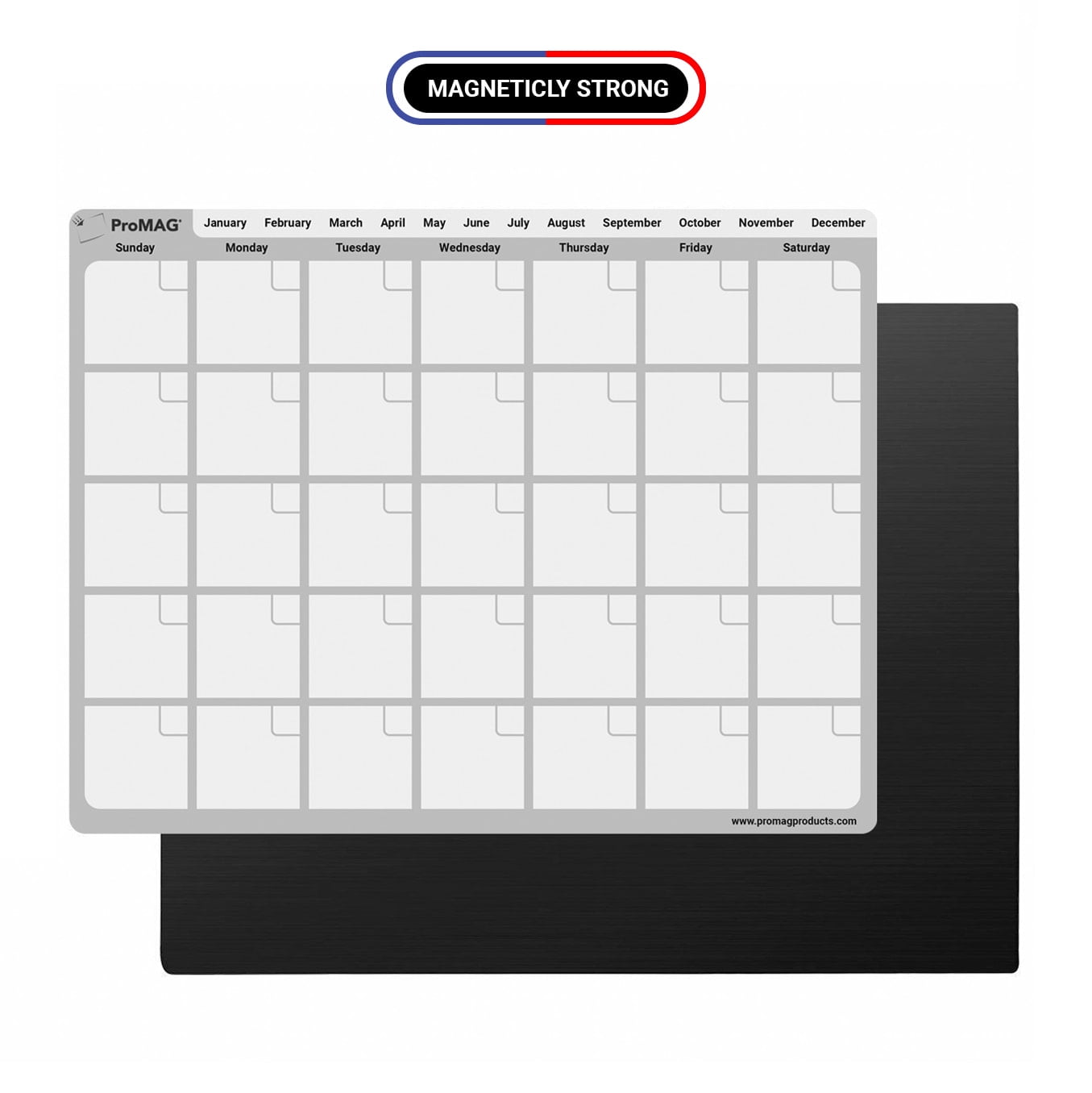 Flexible Magnets - 8.5 x 11 Inches Monthly Dry Erase Magnetic Calendar (Grey) (Pack of 5)