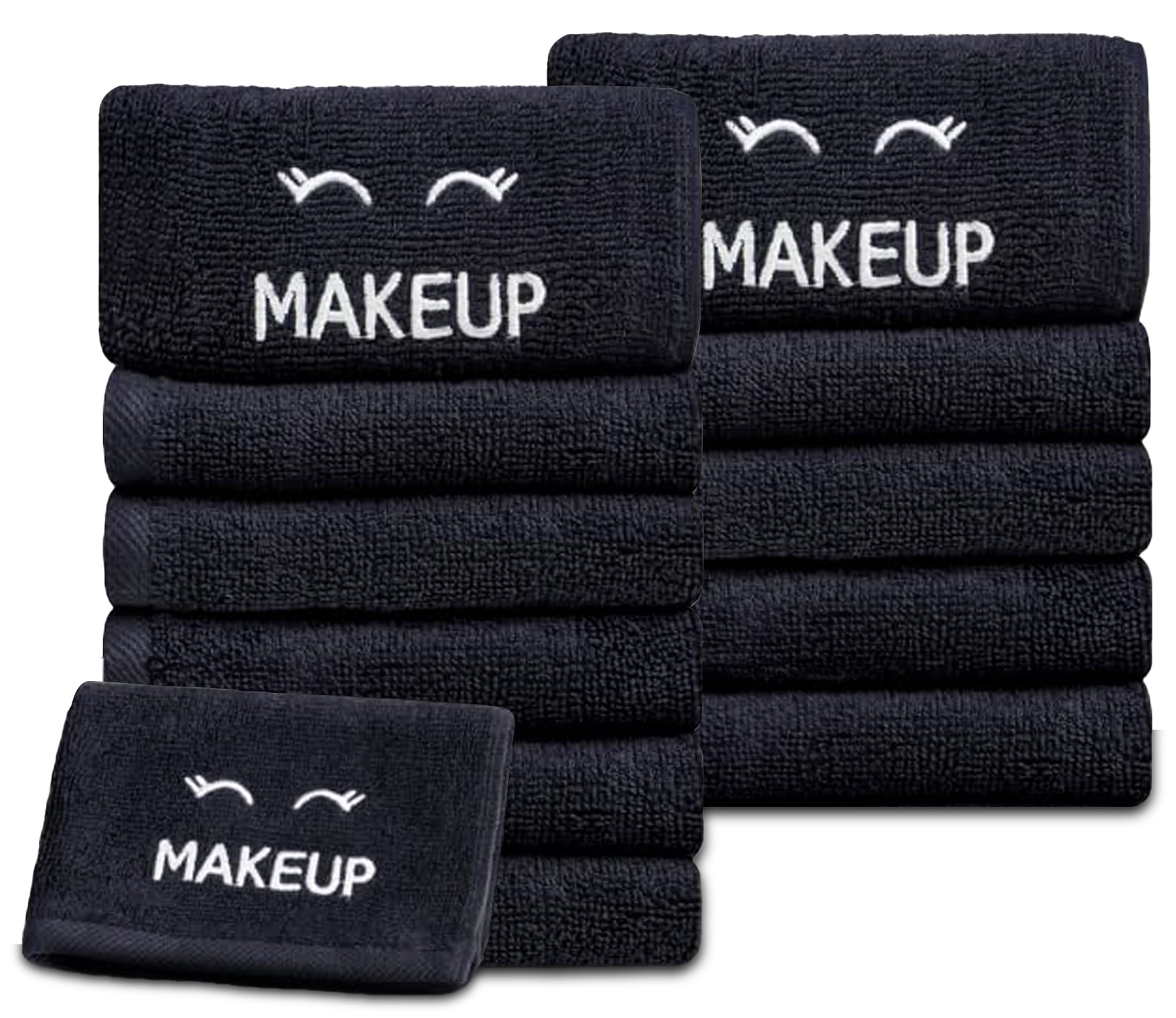 White Classic Bleach Safe Black Makeup Towels - Luxury Ultra Soft Cotton Face Makeup Washcloth for Make up Removal, Home Bathroom Black Cloth Face Towels 12 pack, Black