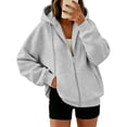 thumbnail image 2 of Zip Up Hoodie Women Long Sleeve Full Zipper Oversized Sweatshirt Comfy Travel Track Jacket Fall Clothes with Pockets, 2XL, 2 of 6