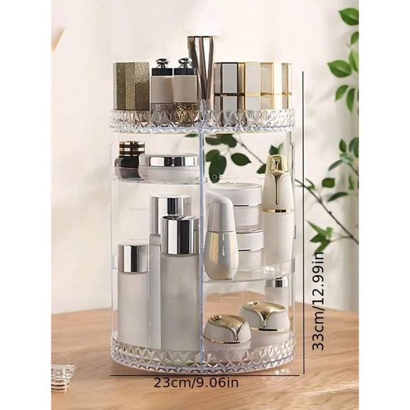 1pc 360 Degree Rotating Makeup Organizer, Transparent Makeup Display Stand, Large Capacity Dresser Storage Rack With 5 Adjustable Diy Trays, For Lipsticks, Brushes, Creams, Eyeshadows