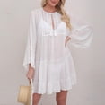 thumbnail image 6 of CFLVAEK Womens Bathing Suit Cover Up Hollow Out Long Sleeve Swimsuit Coverup Lace Up Crewneck Dress Vacation Beach Outfits White Free Size, 6 of 9