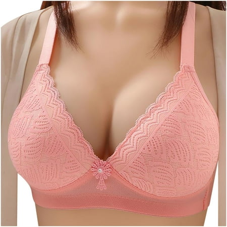 Fesfesfes Bras for Women Wireless Fixed Cup Comfortable Small Chest Gathered Lace Wirefree Bra