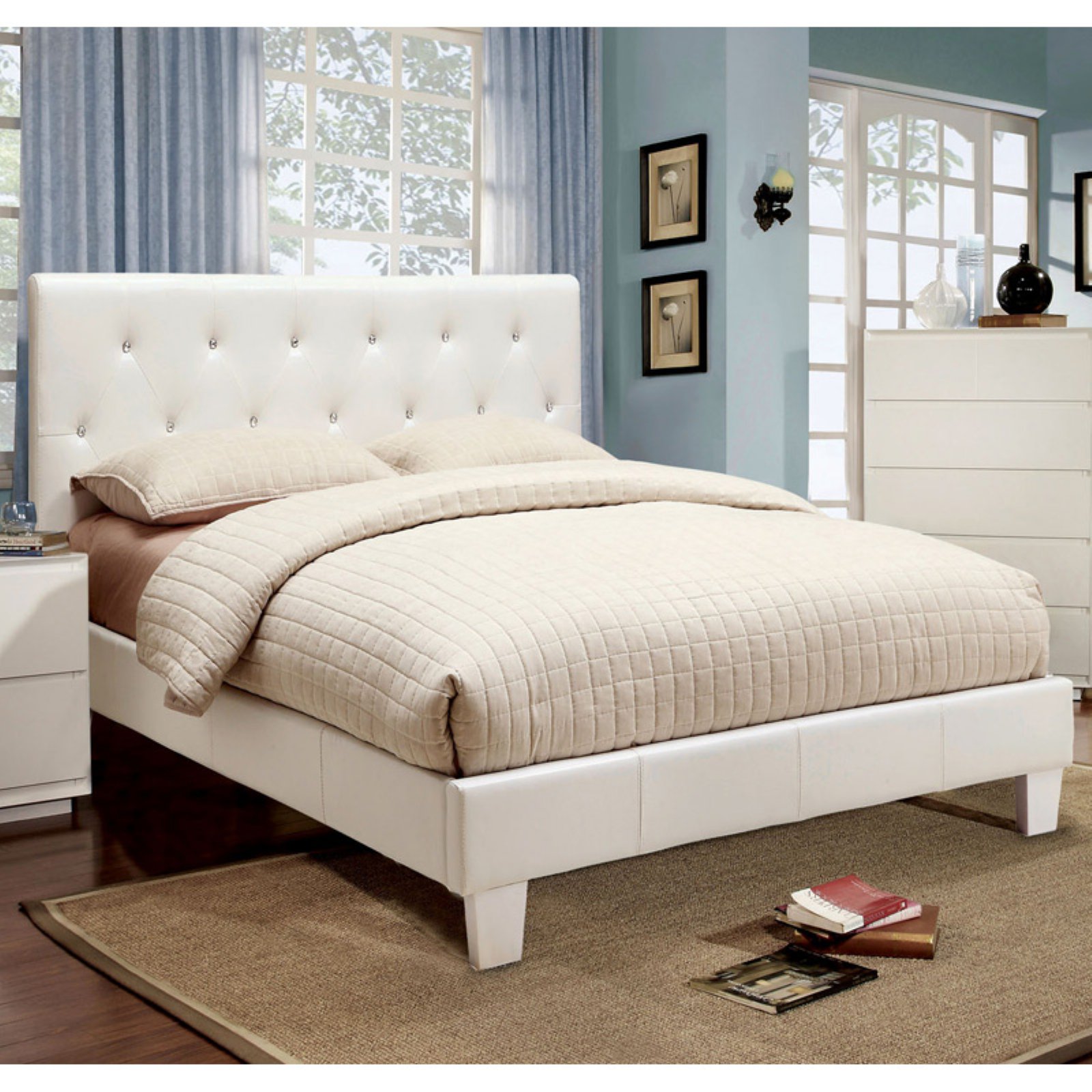 Furniture Of America Avara Rhinestone Tufted Platform Bed Com