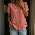 thumbnail image 2 of biudgviw Summer Tops for Women Short Sleeve Henley Shirts Cotton Linen Casual V Neck T-Shirt with Buttons Beach Vacation Clothes, 2 of 6