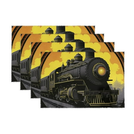 

YANMS Dieselpunk Train Placemats for Party Kitchen Dining Decoration Set of 4 Washable Table Mats 11.8*17.7in
