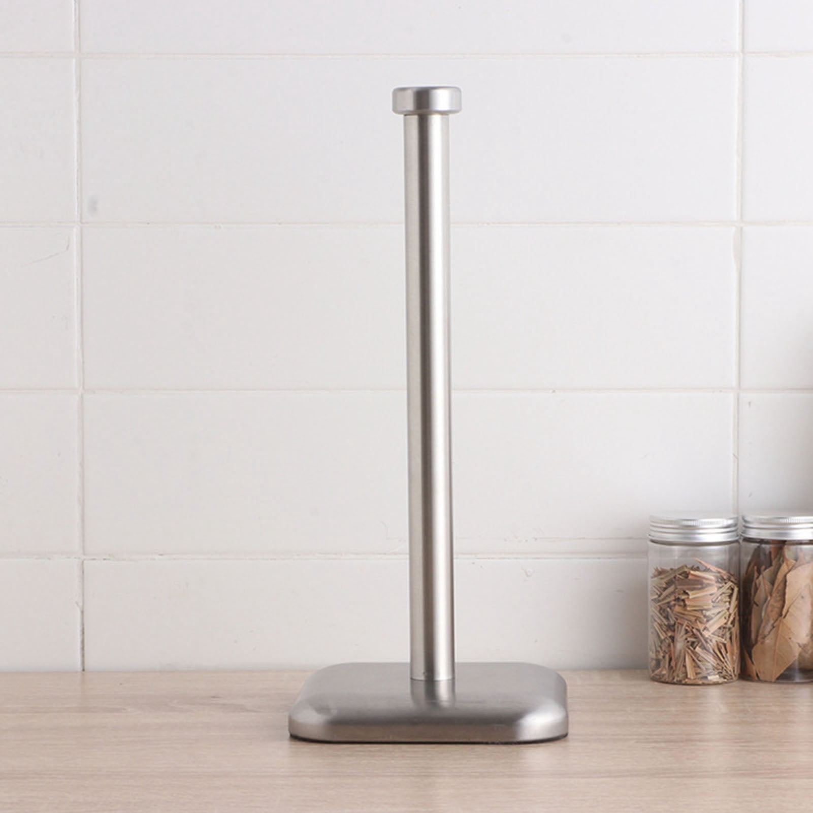 Opvise Stainless Steel Paper Towel Holder with Thick Pole Design, One-Handed Tear, Universal Roll Compatibility, Non-Slip Weighted Base, Durable & Modern Kitchen/Bathroom Organizer