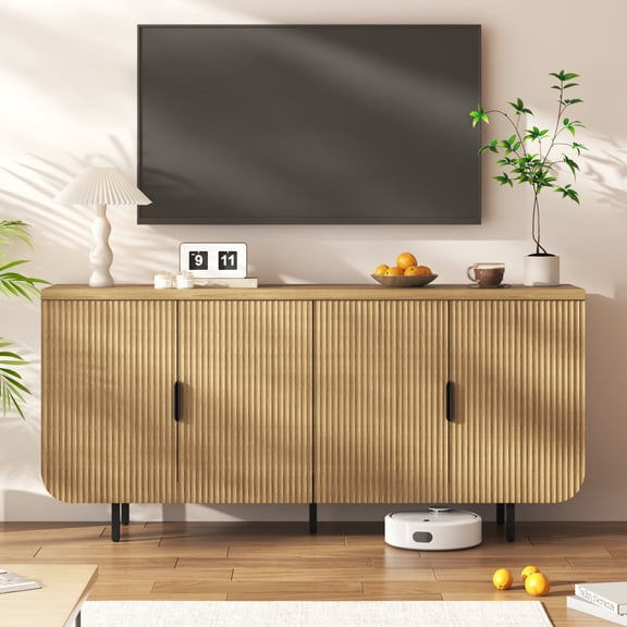 BUPPLEE Fluted 2-Door Sideboard Buffet Console Cabinet with Storage & Adjustable Shelves for Kitchen, Dining Room & Living Room