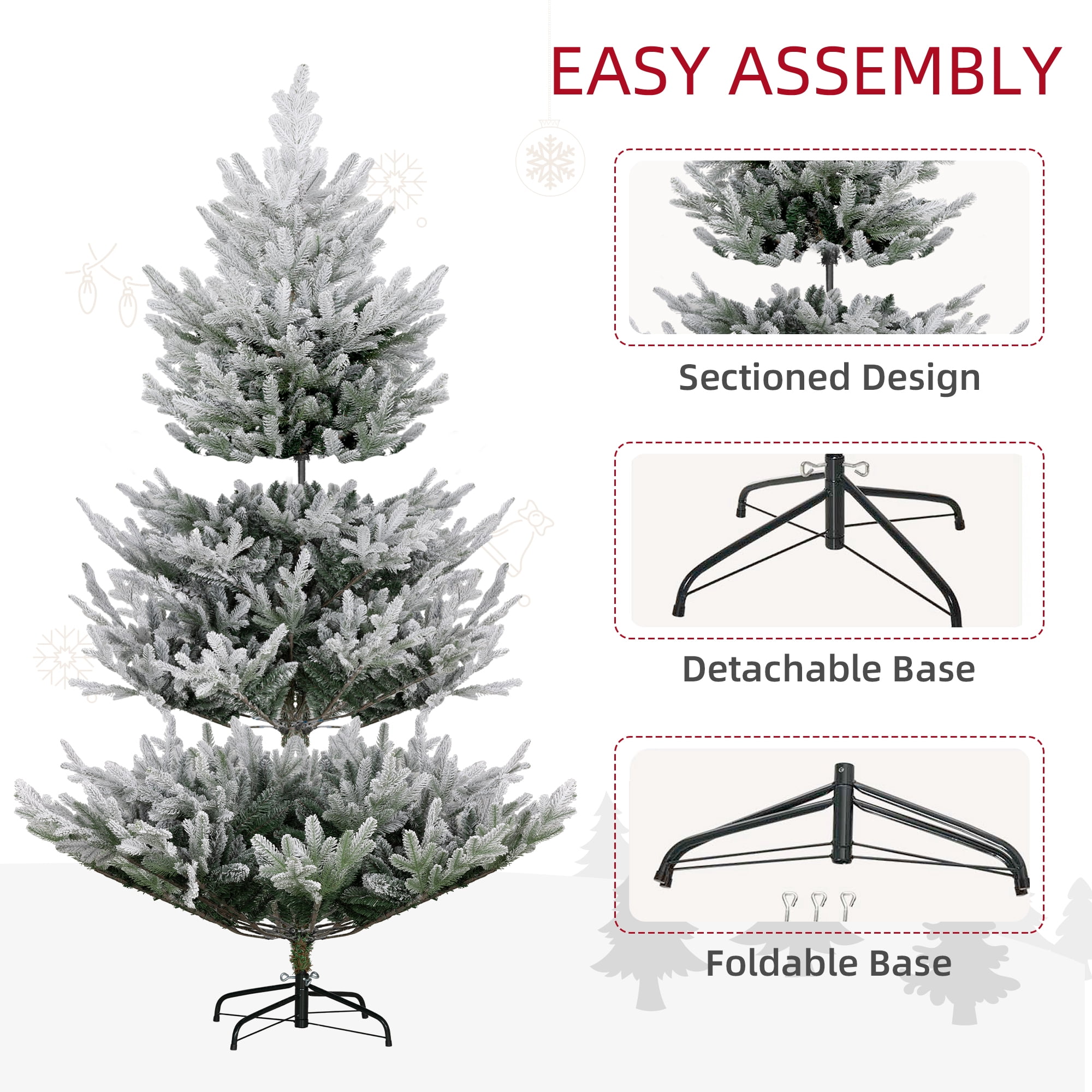 6ft Unlit Snow Flocked Christmas Tree Auto-Open Branches Flame Retardant Indoor Holiday Decor