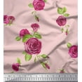 thumbnail image 1 of Soimoi Pink Cotton Voile Fabric Leaves & Pink Rose Flower Decor Fabric Printed BTY 56 Inch Wide, 1 of 1