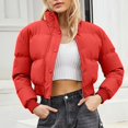 thumbnail image 4 of JGGSPWM Womens Puffer Jacket Cropped Button Zip Up Padding Warm Quilted Jackets Winter Coats Army Green M, 4 of 7