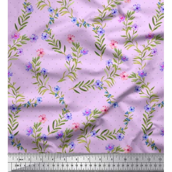 Soimoi Velvet Fabric Dot,Leaves & Floral Print Fabric by Yard 58 Inch Wide