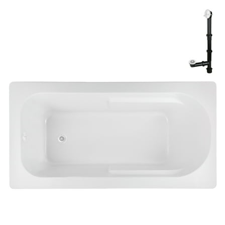 Streamline N-4320-745-WH 72 in. x 36 in. Acrylic Soaking Drop-In Bathtub in Glossy White, With External Drain in Glossy White