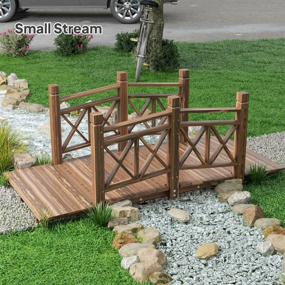 5 ft. Wooden Garden Bridge Footbridge for Backyard Ponds, Creeks, Streams, Carbonized