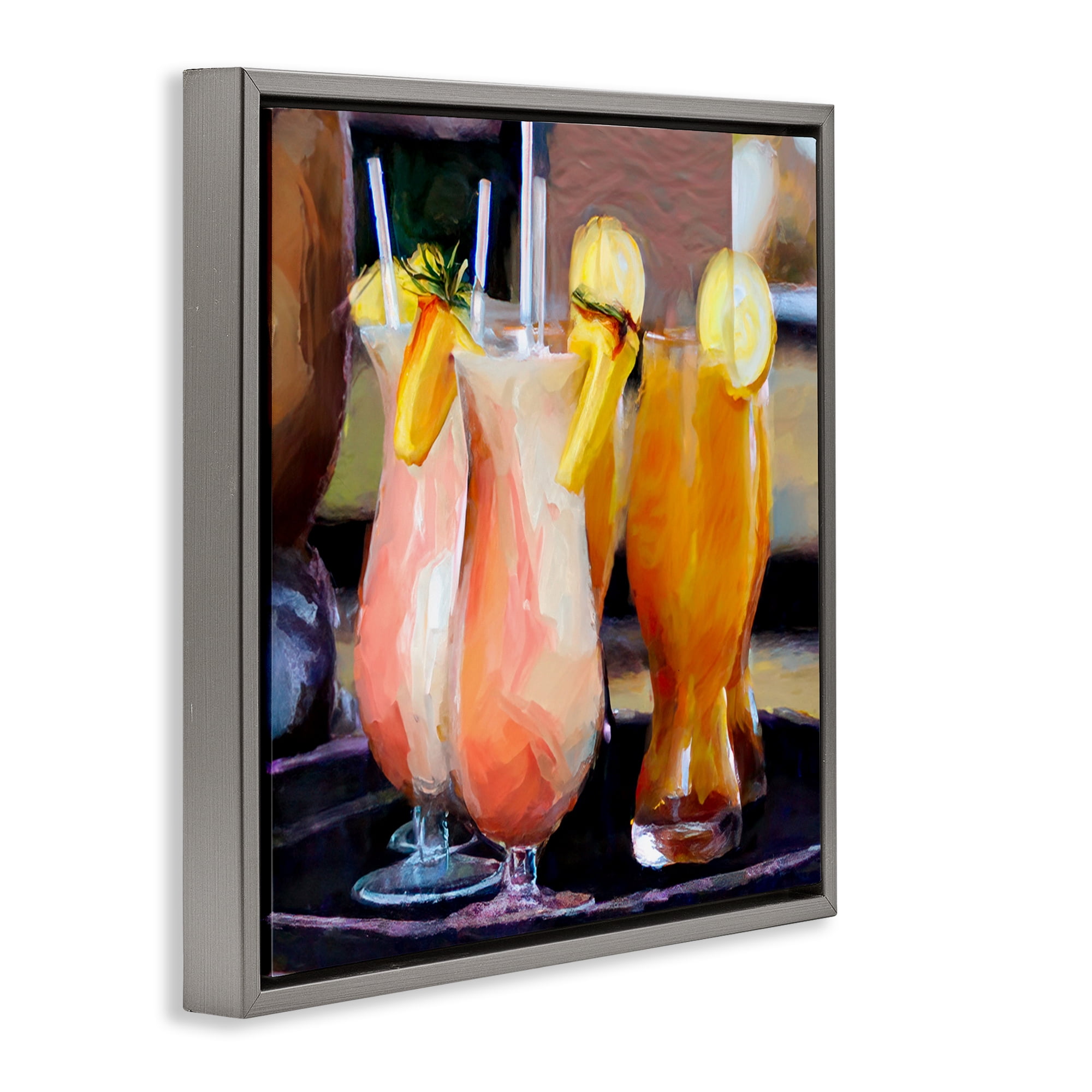 Stupell Industries Tropical Cocktails on Tray Food & Beverage Painting Gray Floater Framed Canvas Art Print Wall Art, 25 x 25