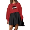 thumbnail image 1 of Pisexur Robes de Noël pour Femmes Mode Imprimé Noël Robes de Vacances Décontractées Col Rond Manches Longues Robe Fluide à Étages Mini Robe de Fête, 1 of 4