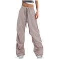 thumbnail image 3 of Women's Parachute Pants Cargo Drawstring Elastic Waist Pants Baggy Hiking Track Y2k Trousers 2025 Trendy Streetwear Outfit (L, Pink), 3 of 8