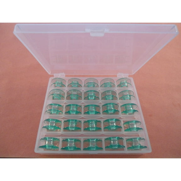 Box of 25 Clear GREEN Bobbins Viking Husqvarna White Home #4125615-45 #4123078-G