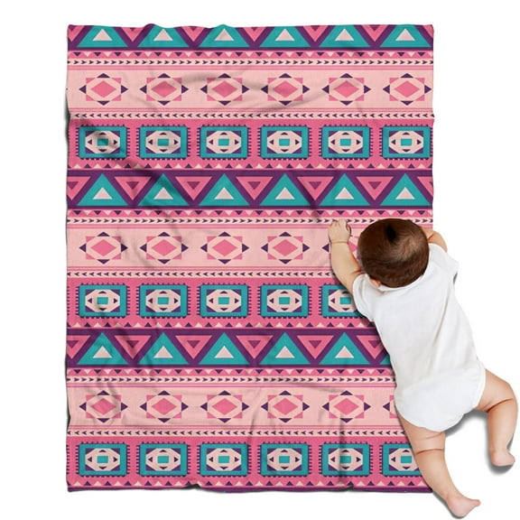 Pink and Teal Geometric Boho Pattern Blanket,Comfortable Soft Flannel Throw Blanket,All Season,Warm Lightweight Blankets for Sofa Bed Couch Living Room Chair,30"x40"