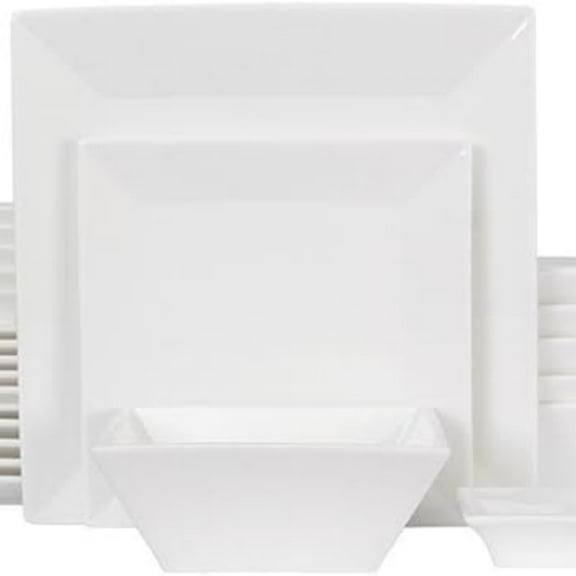 24-Piece Classic Square Dinnerware Set for 6-Off White Plates