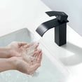 thumbnail image 3 of Solid Brass Faucet Body, Matte Black Waterfall Bathroom Sink Faucet with Ceramic Cartridge, Deck Mount Plate for Lavatory Basin Vanity Sink Faucets, Square Shape Design Easy Installation, 3 of 5