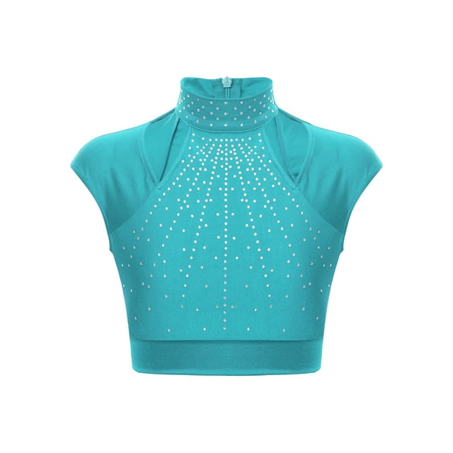 Raenseen T-shirt Athlétique Sans Manches Col Roulé Danse Ballet Gymnastique Bleu Vert 12