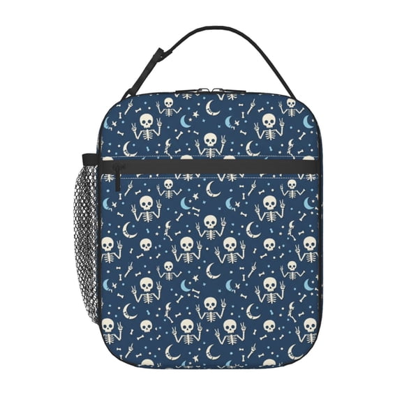 Funny Skull Lunch Bag Portable Insulated Lunch Bag Halloween Skeleton Reusable Cooler Bag For Women Men Adults Work Picnic Camping