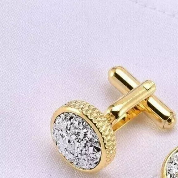 2 Ct Round Cut White Lab Created Diamond Men's Cufflink Shirt 14K Yellow Gold Plated