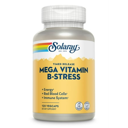 Solaray Mega Vitamin B-Stress  Two-Stage Timed-Release | Specially Formulated w/B Complex Vitamins for Stress Support | Non-GMO | Vegan | 120 Tabs