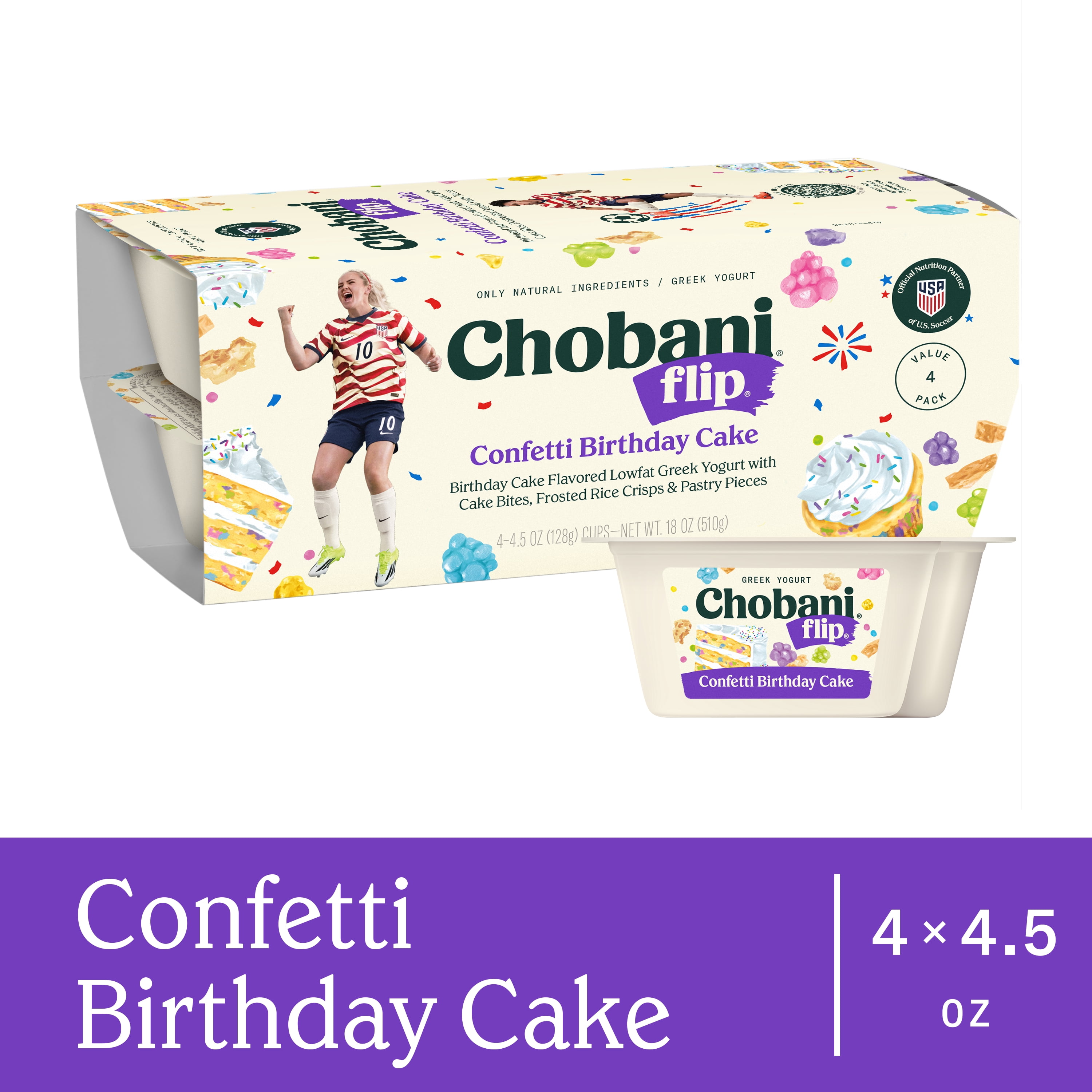 Chobani Flip Low-Fat Greek Yogurt Confetti Birthday Cake 4.5 oz 4PK