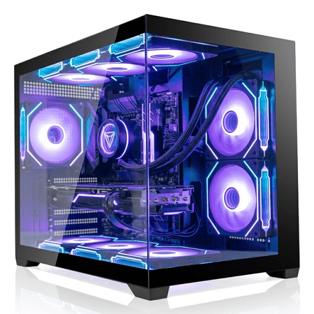Liquid Cooled Gaming PC Desktop Computer – AMD Ryzen 7 1800X Radeon RX 570 16GB DDR4 512GB SSD + 1TB HDD WiFi 6 BT5.4 WIN11 9ARGB Fan KB & Mouse