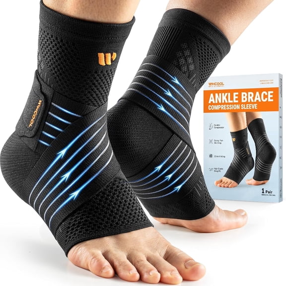 WHCOOL Ankle Brace Compression Sleeve for Men & Women,Pair,L,Black