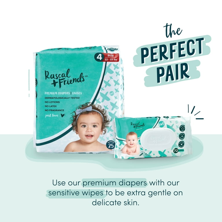 Rascal + Friends Premium Diapers Size 4, 72 Count (Select for More Options)