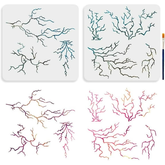7 Styles Lightning Stencil 11.8×11.8inch Lightning Bolt Painting Stencil with Paint Brush Reusable Weather Nature Storm Drawing Templates for Wood Canvas Paper Fabric Wall Glass White