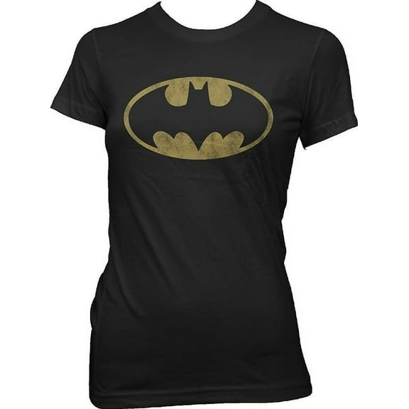 Batman Bat Signal Light Women's Black T-Shirt Tee Shirt-Medium
