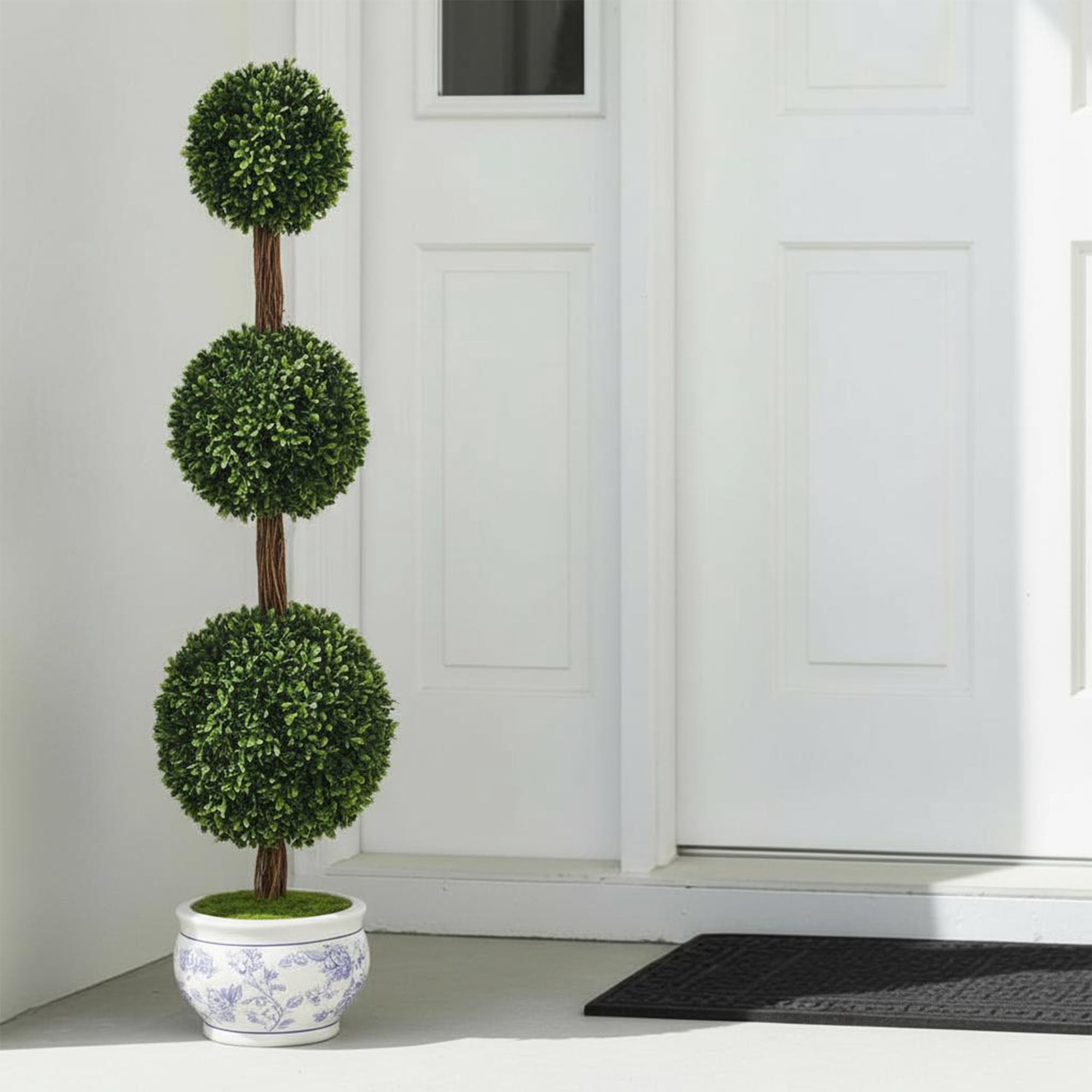 My Texas House Boxwood Artificial 3' Topiary with Blue Floral Pot