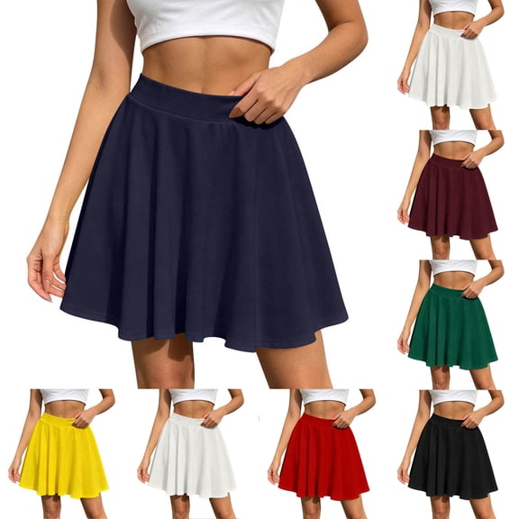 Bovxnpu Women's Mini Skirt Casual High Waisted Elastic Waist Stretchy Flare Skirts