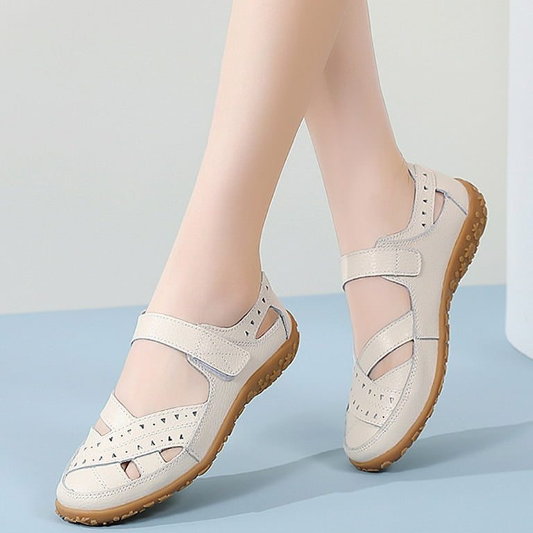 qILAKOG Women s Sandals Hollow Hole Breathable Casual Shoes Comfort Walking Boat Shoes Beige 7 Size One Size