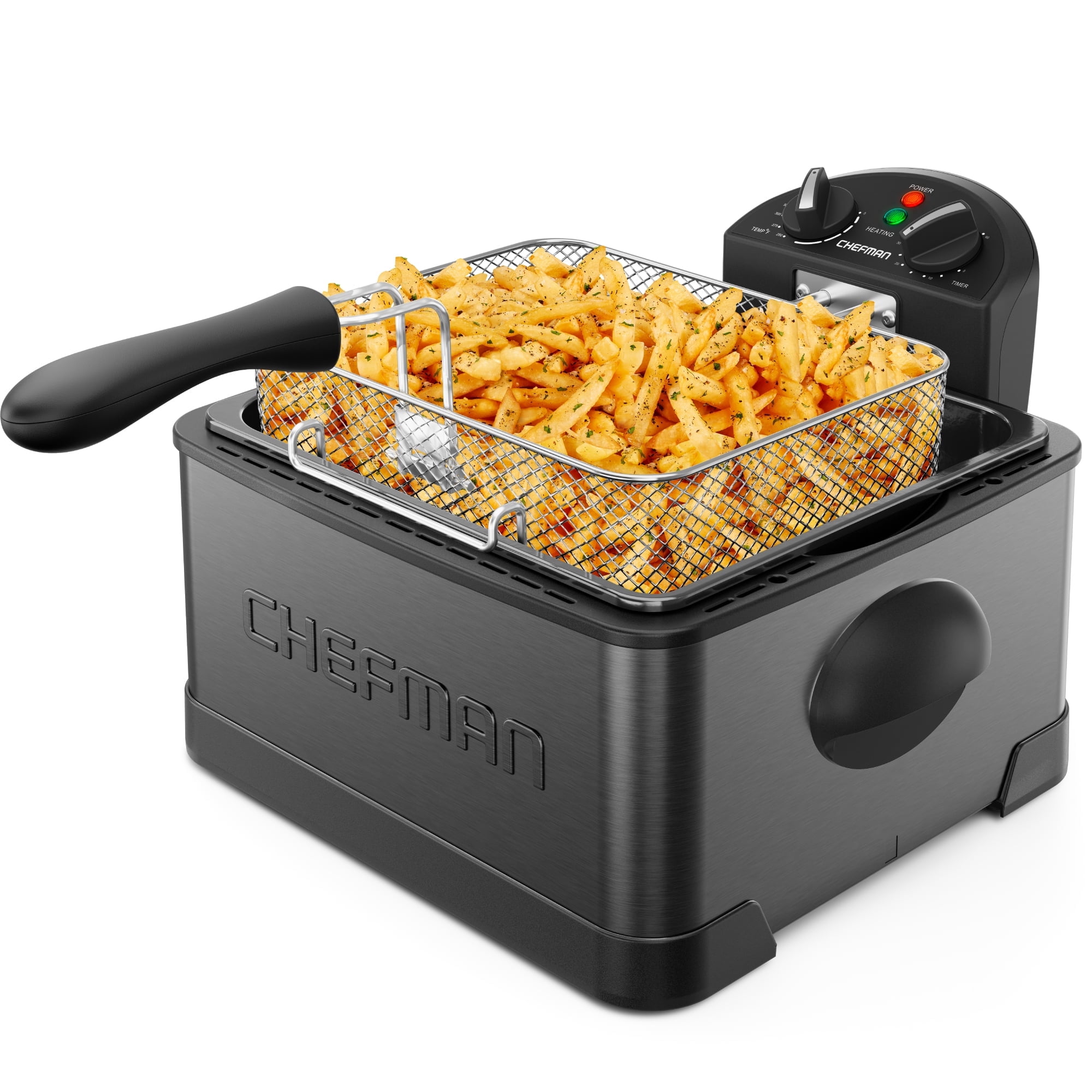 Chefman 4.5L Deep Fryer, XL Capacity, Adjustable Temperature & Timer - Black Stainless Steel